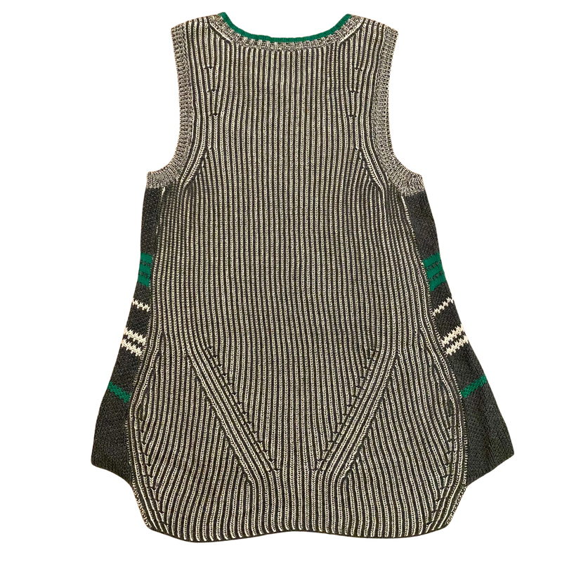 đź”” CAbi Green/Grey/White Trident Knit Sleeveless Sweater Vest Tunic (L)
