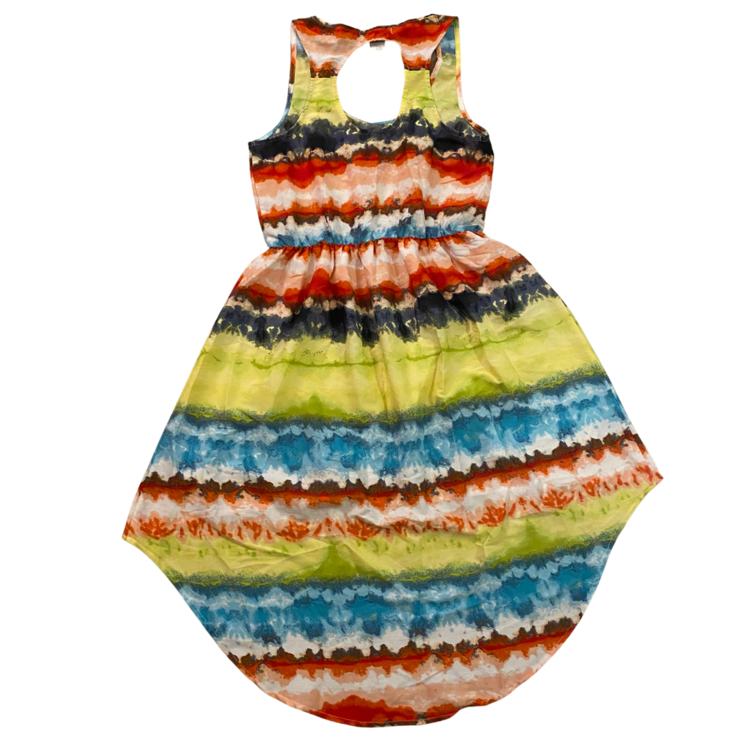 Hi-Low Lime Green/Turquoise/Orange Watercolor Striped Dress (M)