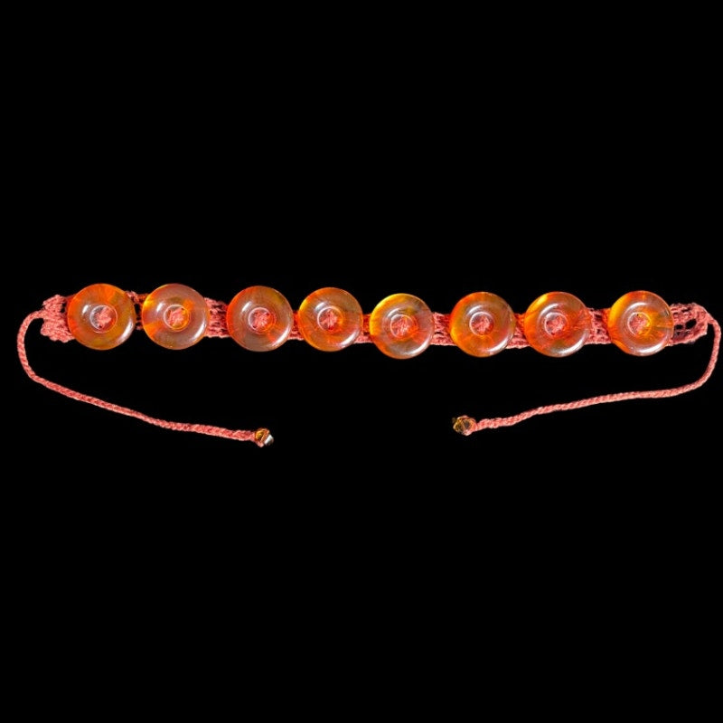 Burnt Orange Button Embellished Handknit Cotton Choker Necklace