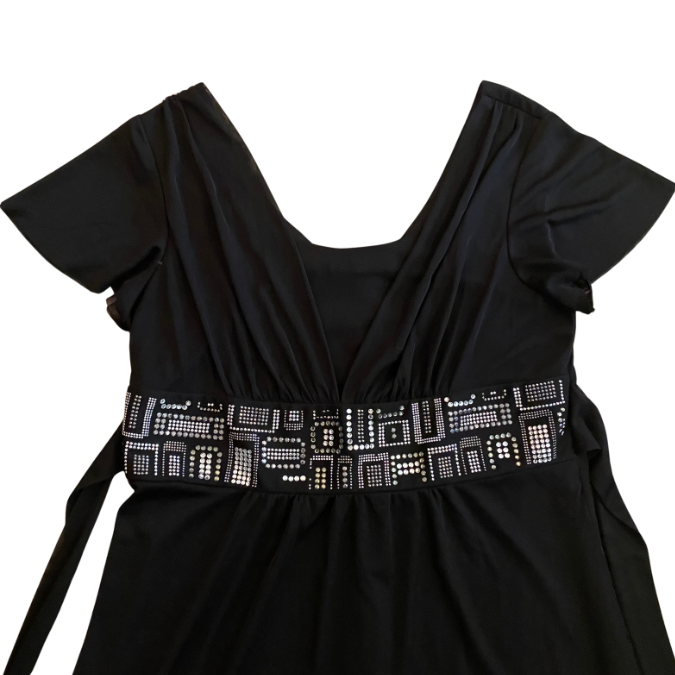 90’s Black & Silver Rhinestone Studded Empire Waist Dress (L)
