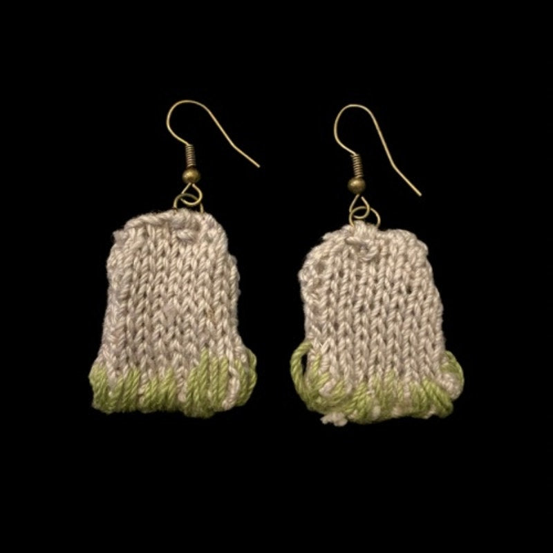 “R.I.P.” Grassy Tombstone Earrings | Handknit with Cotton Thread