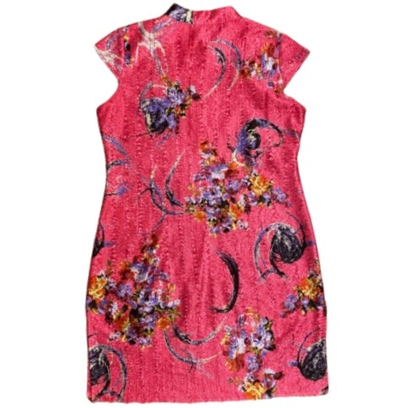 Vintage Hot Pink Chinese Floral Tunic / Mini-Dress (L)