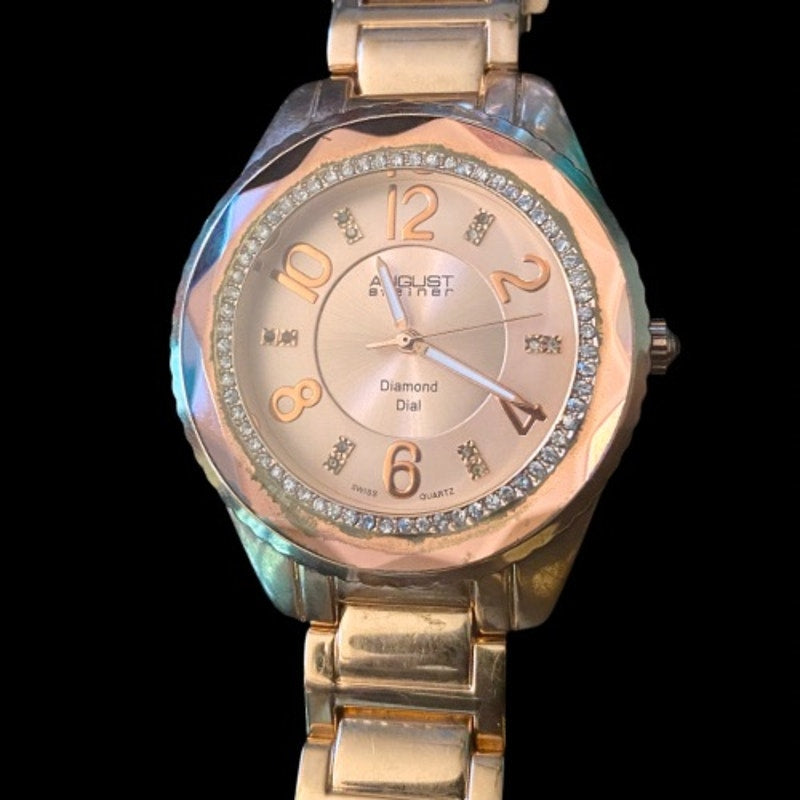 Secondhand Large Rose Gold Toned Diamond Dial Analog Wristwatch