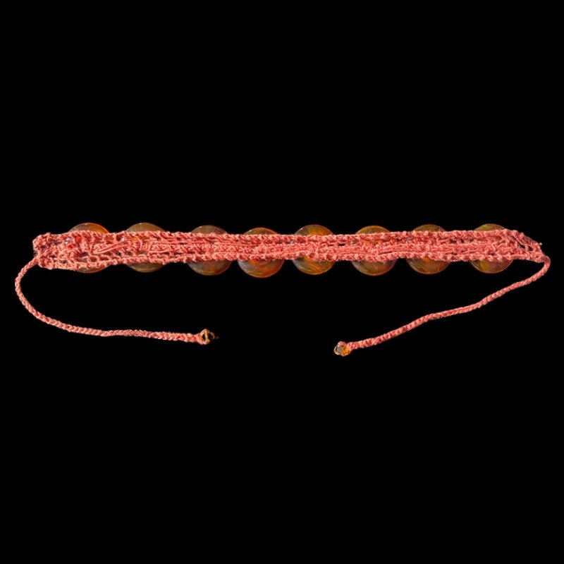 Burnt Orange Button Embellished Handknit Cotton Choker Necklace