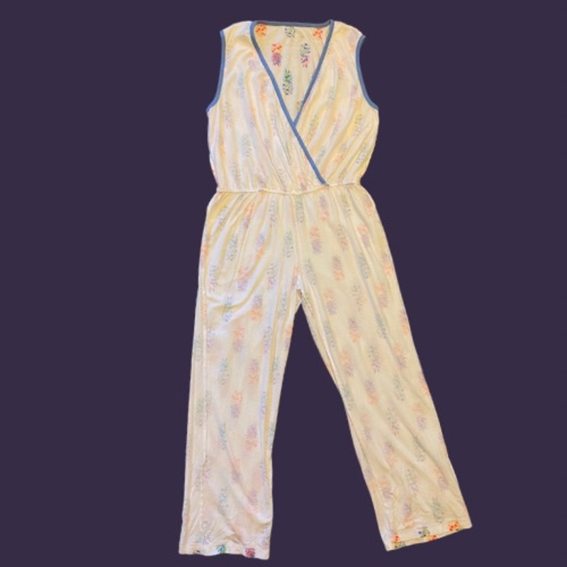 Y2K White/Multicolor Pineapple Print Sleeveless Jumpsuit Pajamas (M)