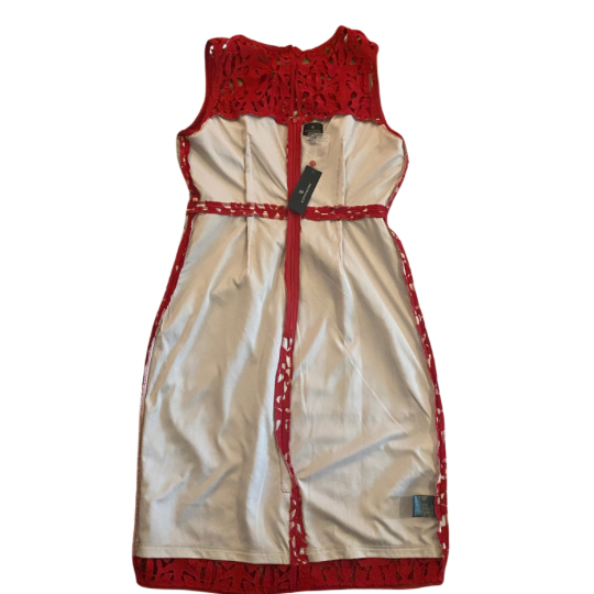 New With Tags Sleeveless Red Lace Dress with Beige Lining (10)