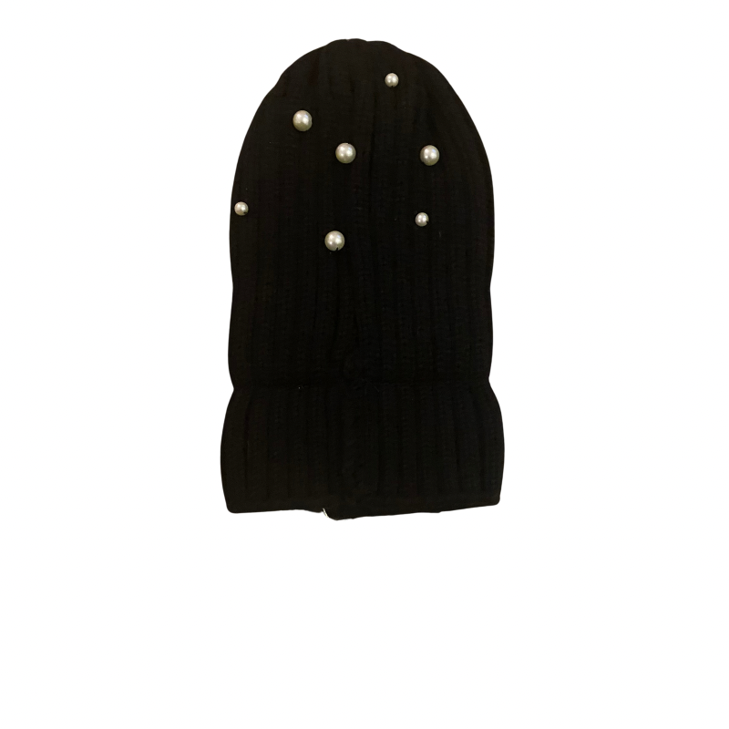 đź”” Upcycled Pearl-Studded Black Knit Beanie