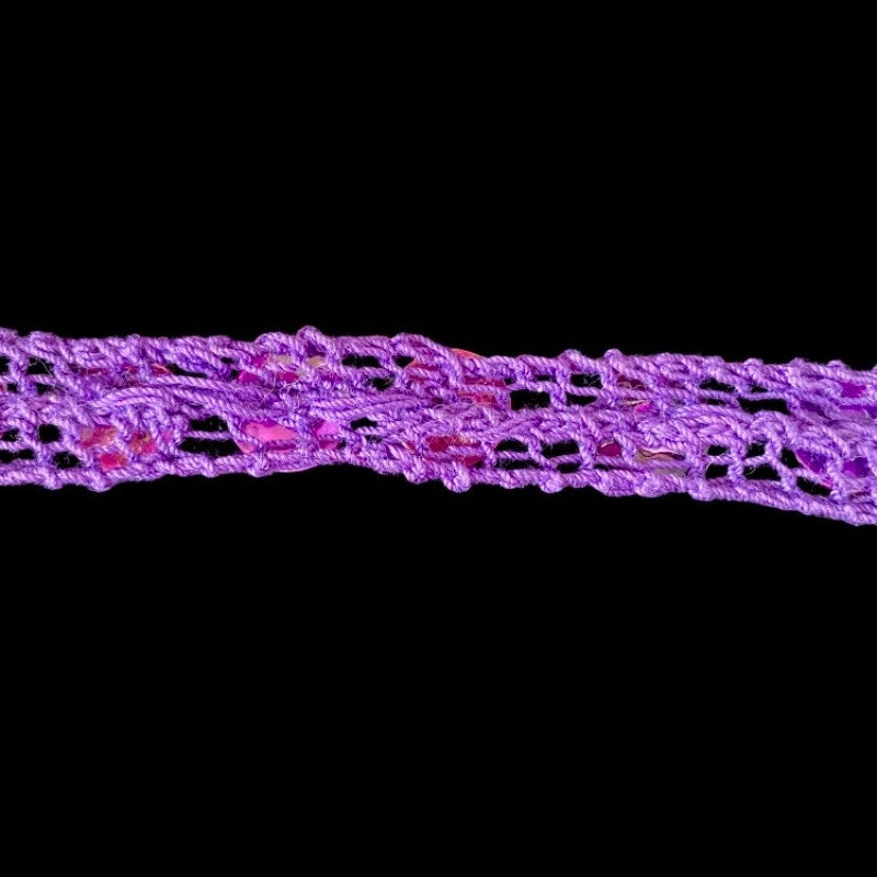 Magenta Purple Shell Button Embellished Purple Handknit Cotton Choker Necklace