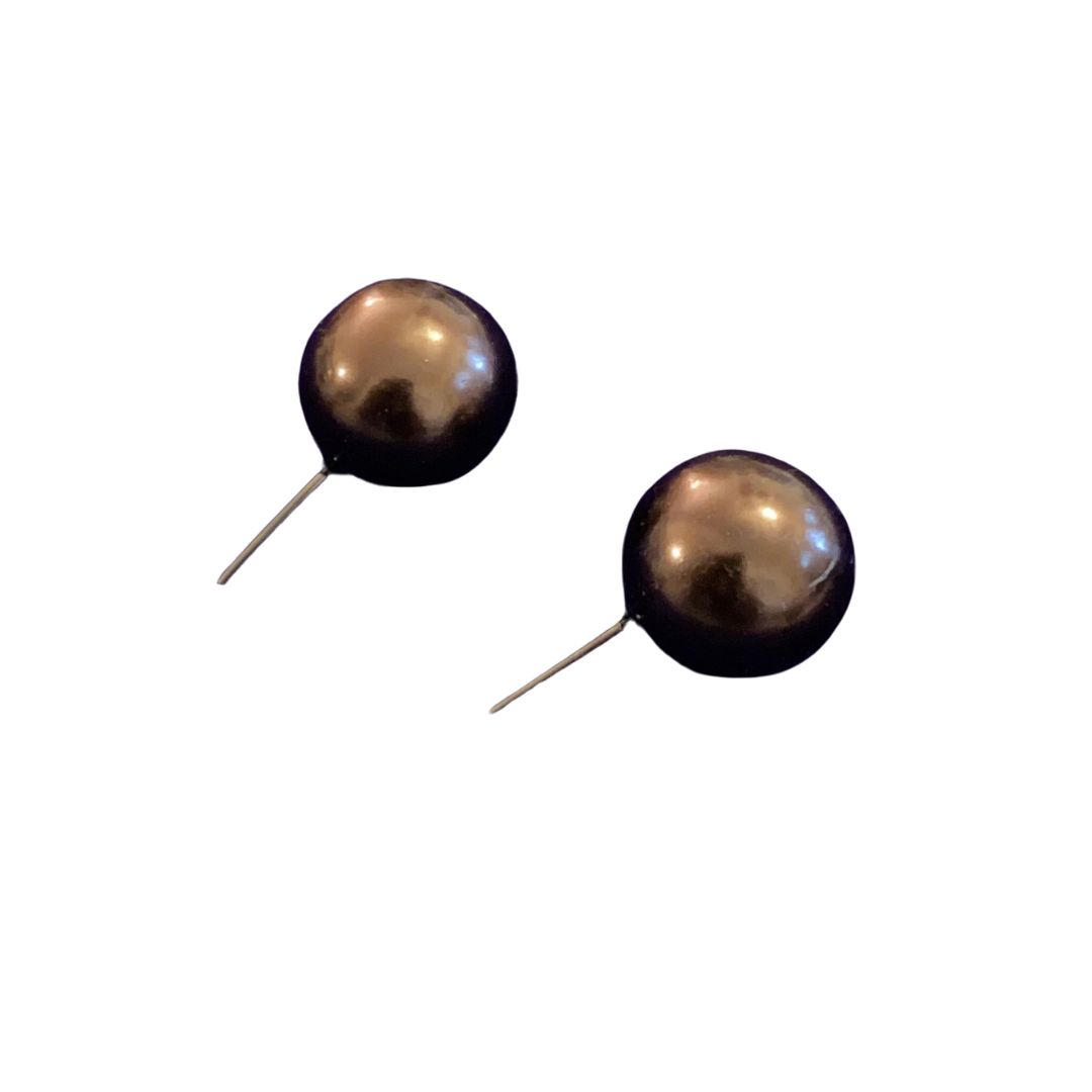 Vintage Mock Tahitian Black Pearl Stud Earrings