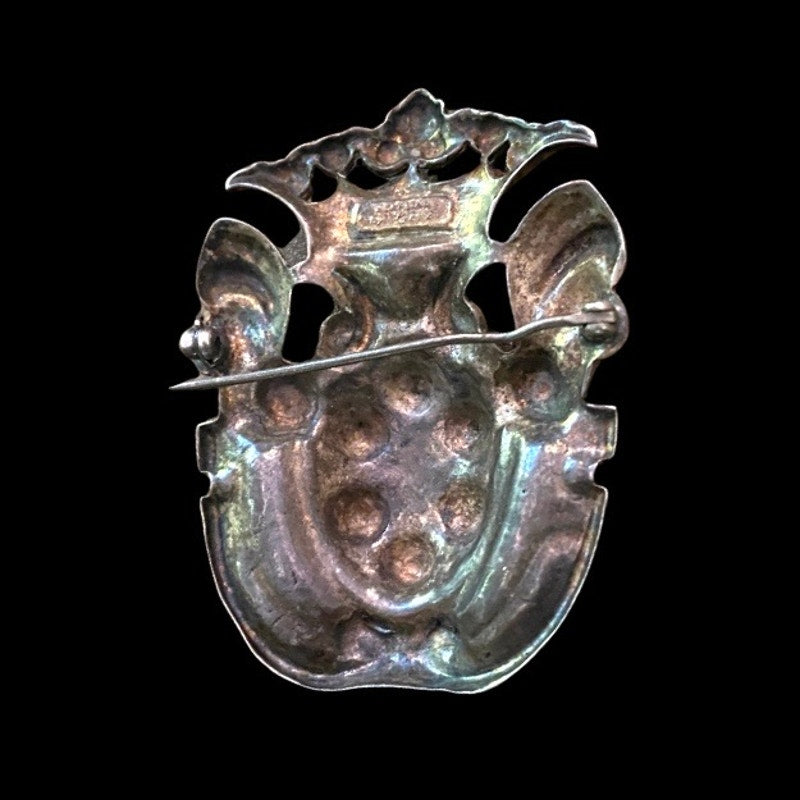 Antique Style Vintage Sterling Silver Medici Family Crest Italian Coat of Arms Brooch