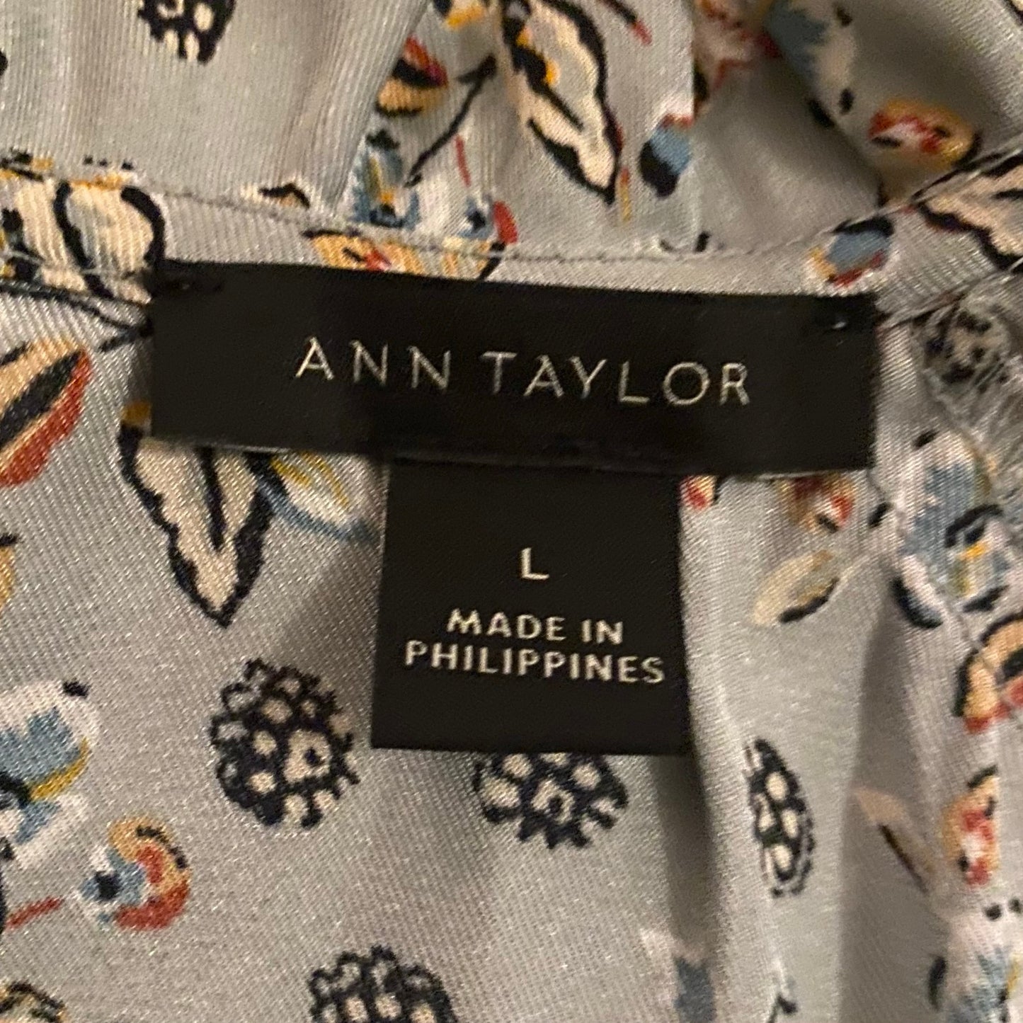 Ann Taylor Ruffle Icy Blue Harvest Floral Print Long-sleeve Blouse (L)