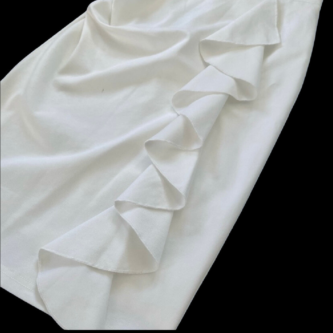 VFShow VFemage White Ruffle Pencil Skirt with Optional High Slit (M)