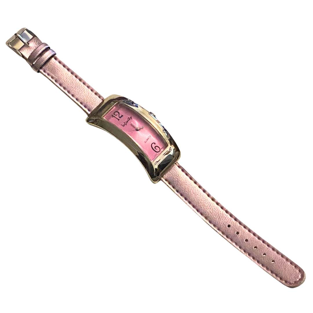 Y2K Metallic Pink Pleather & Silver Watch