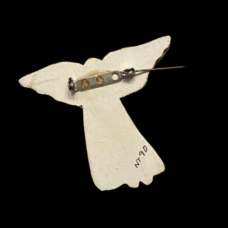 Vintage Painted Wooden Angel of Love Brooch