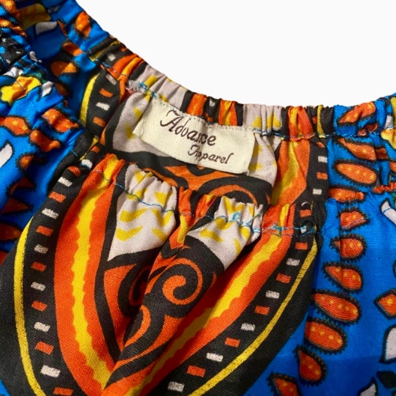 Off Shoulder Breezy Blue/Orange Ankara Dashiki Print Blouse (Fits up to 2X)