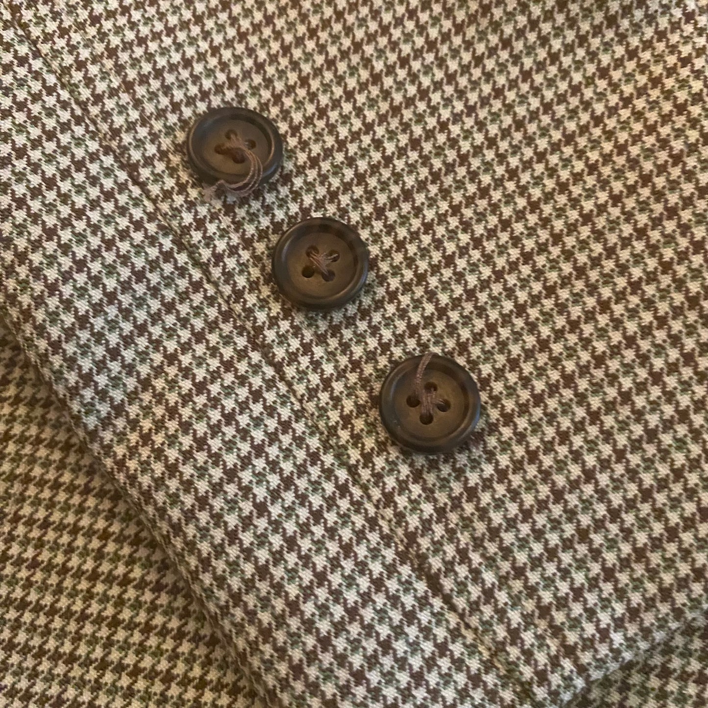 Vintage Green/Brown/White Houndstooth Print Button Down Skirt Suit (Small/Medium)