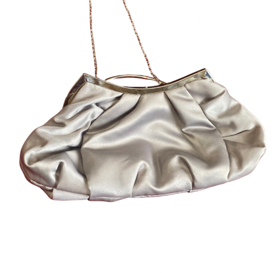 Y2K Silver Satin Handbag with Silver Chain Shoulder Strap