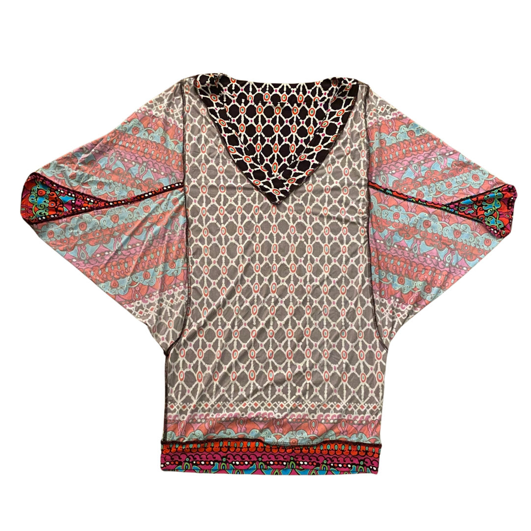 Funky Multicolor Pattern V-Neck Mini Dress/ Swimsuit Cover (S)