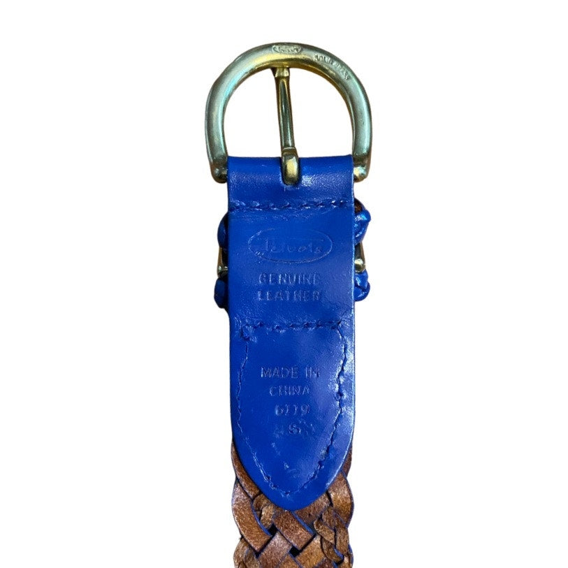 Royal Blue Vintage Talbots Woven Leather Belt with Solid Brass Buckle (XS/S)