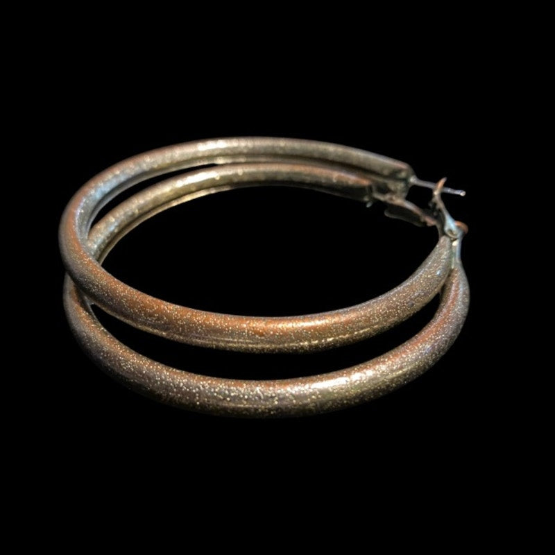 Vintage Medium Tarnished Costume Silver Hoop Earrings
