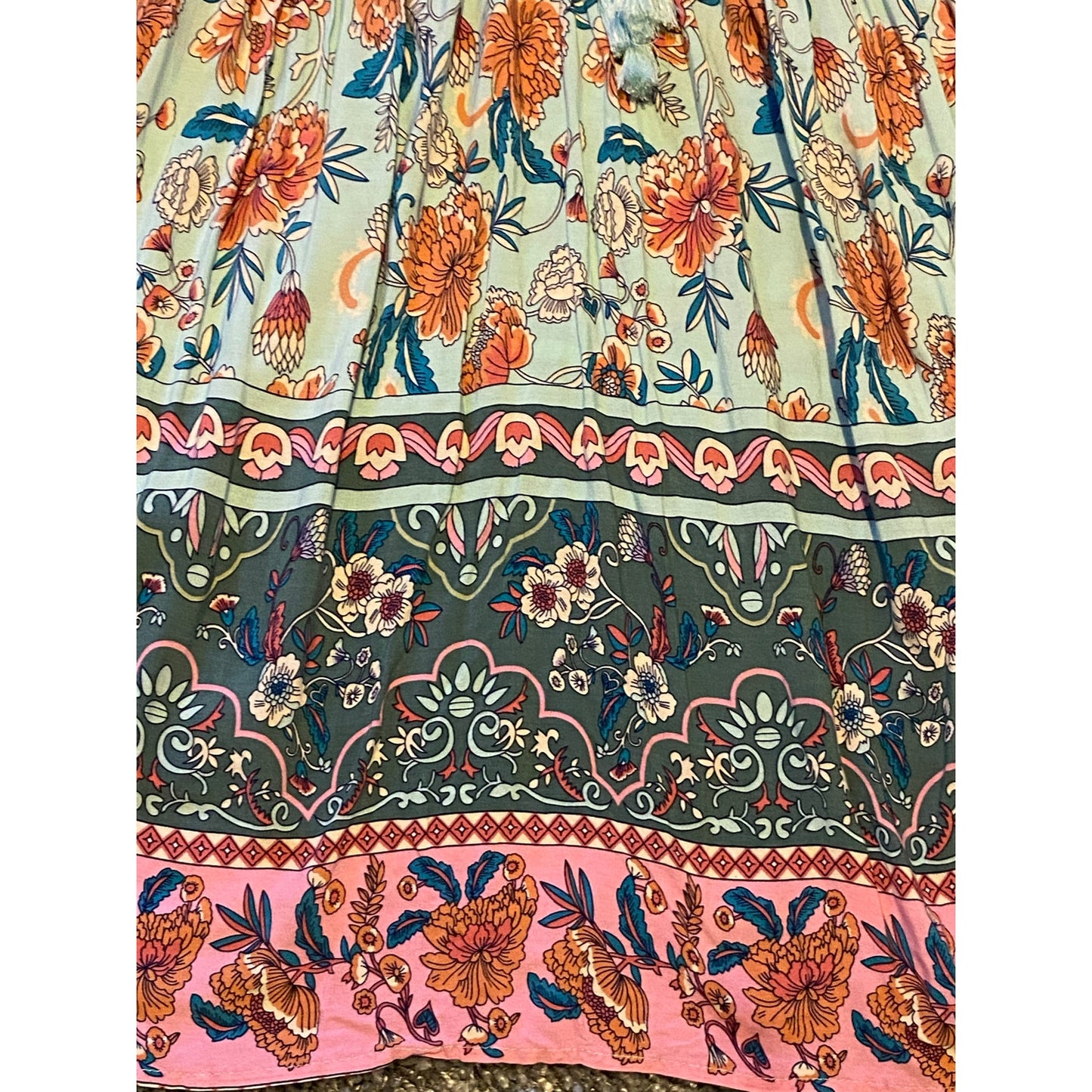 Pink & Blue Patchwork Style Striped Floral Print Long Sleeve Babydoll Dress (4/6)