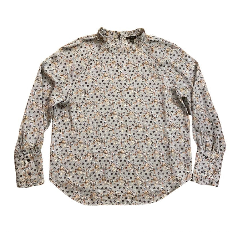 Ann Taylor Ruffle Icy Blue Harvest Floral Print Long-sleeve Blouse (L)