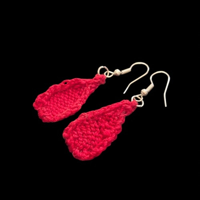 Blood Drops Handknit Cotton Earrings (Silver Hooks)