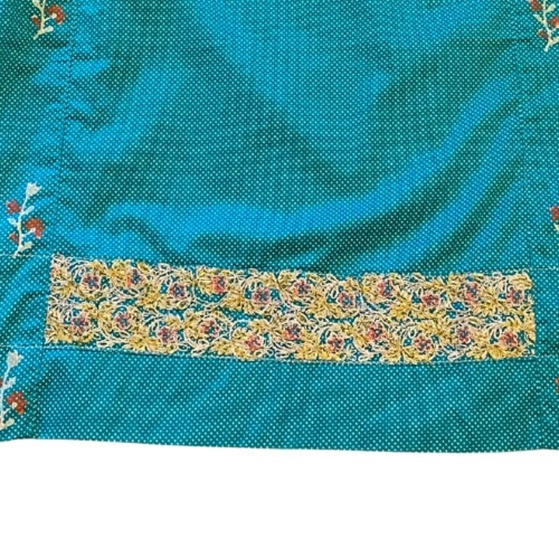 NWT Teal Blue & White Polka Dot Embroidered Floral Cotton Sleeveless Tunic Top (S)