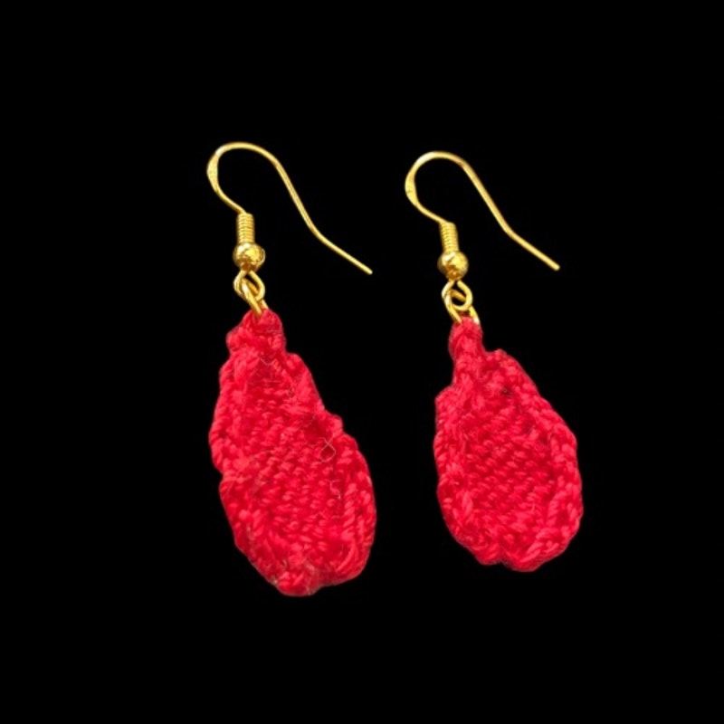 Blood Drops Handknit Cotton Earrings (Gold Hooks)