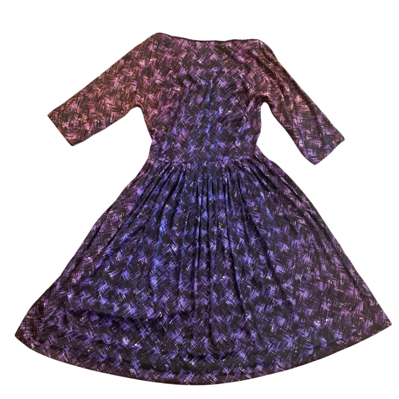 Vintage Ombré Purple Crosshatch Pattern Dress with Matching Belt (XS/S)