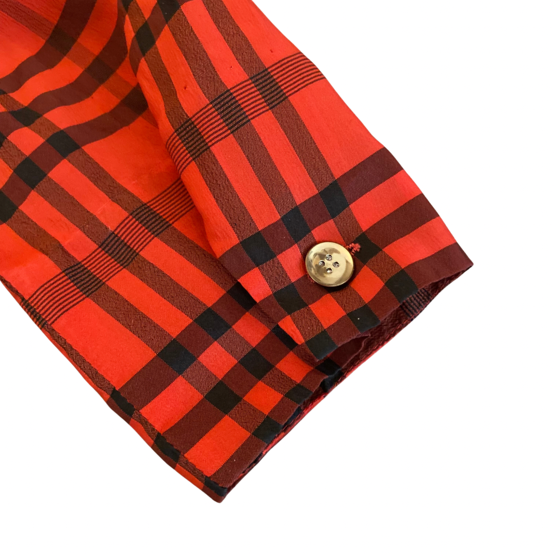 Vintage Red and Black Plaid Button-Down Dress (XS)