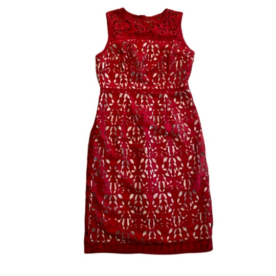 New With Tags Sleeveless Red Lace Dress with Beige Lining (10)