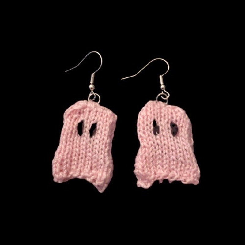 Pastel Pink Minimalist Ghost Earrings | Handknit with Cotton Thread