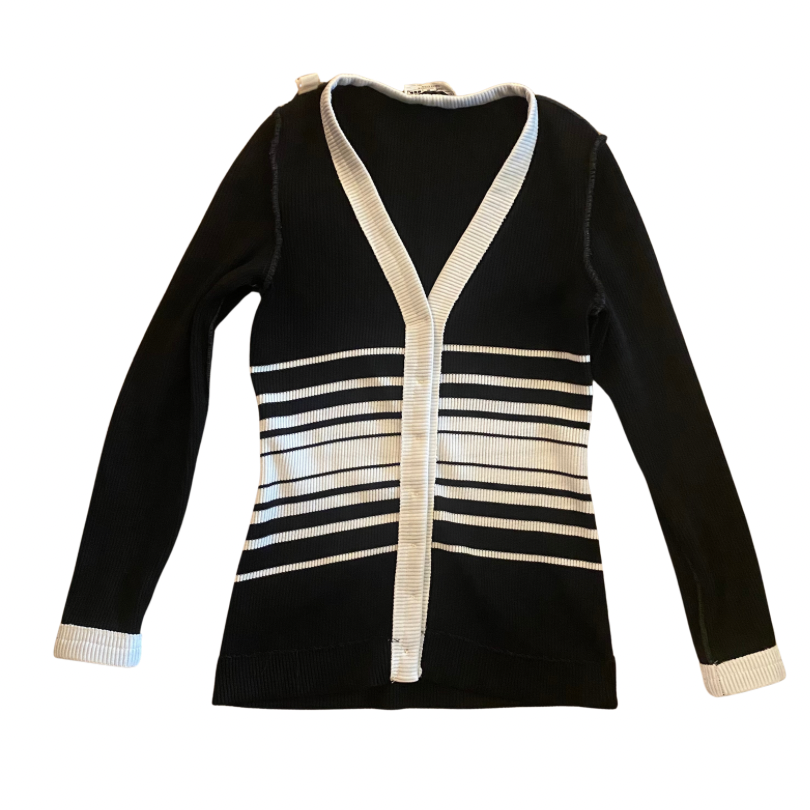 1970’s Black and White Striped Knit Cardigan (S)