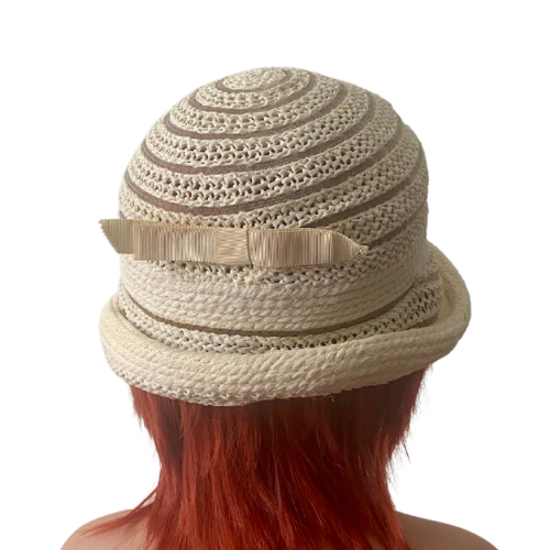 1950s Everitt Original Spiral Woven Straw Cloche Hat with Bow