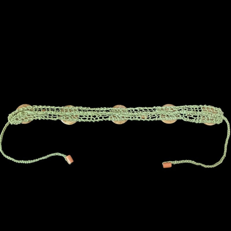 Sage Green Button Embellished Handknit Cotton Choker Necklace