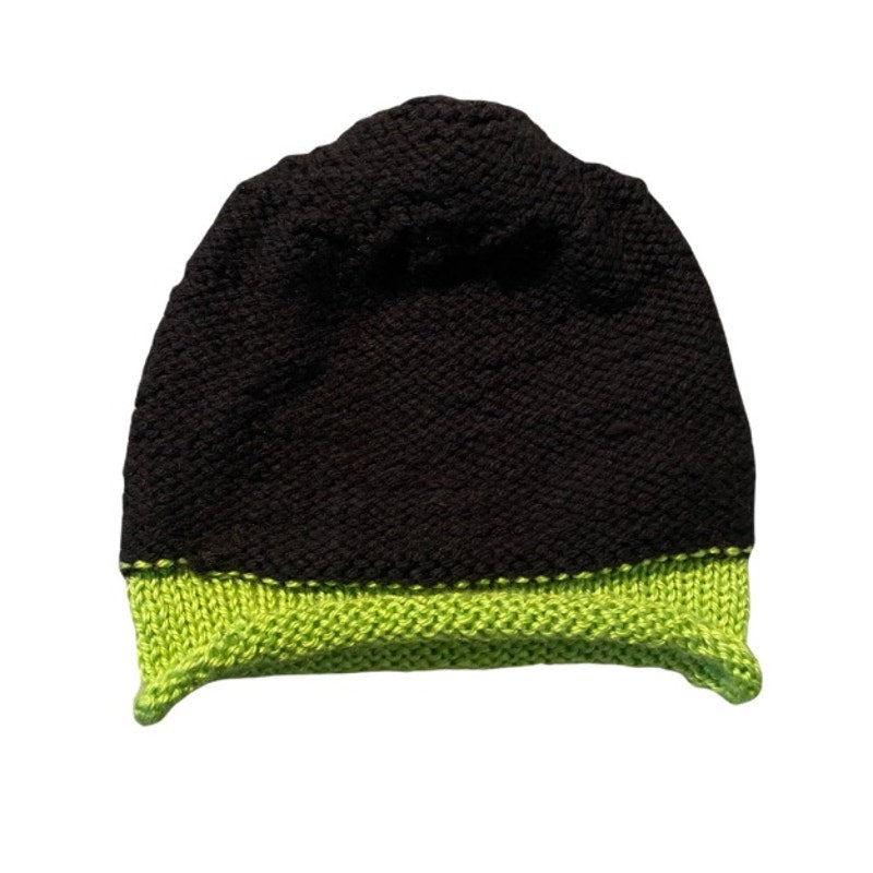 Black & Lime Green Pom Pom Knit Beanie (L)