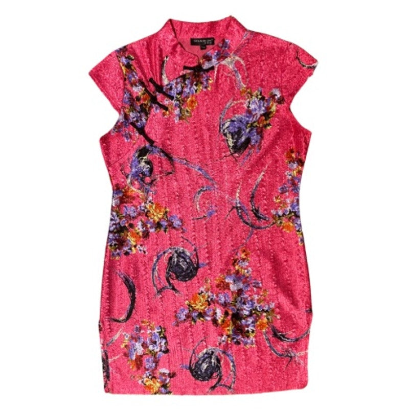 Vintage Hot Pink Chinese Floral Tunic / Mini-Dress (L)