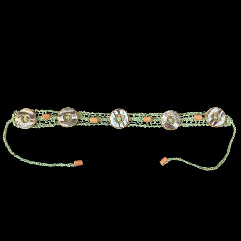 Sage Green Button Embellished Handknit Cotton Choker Necklace