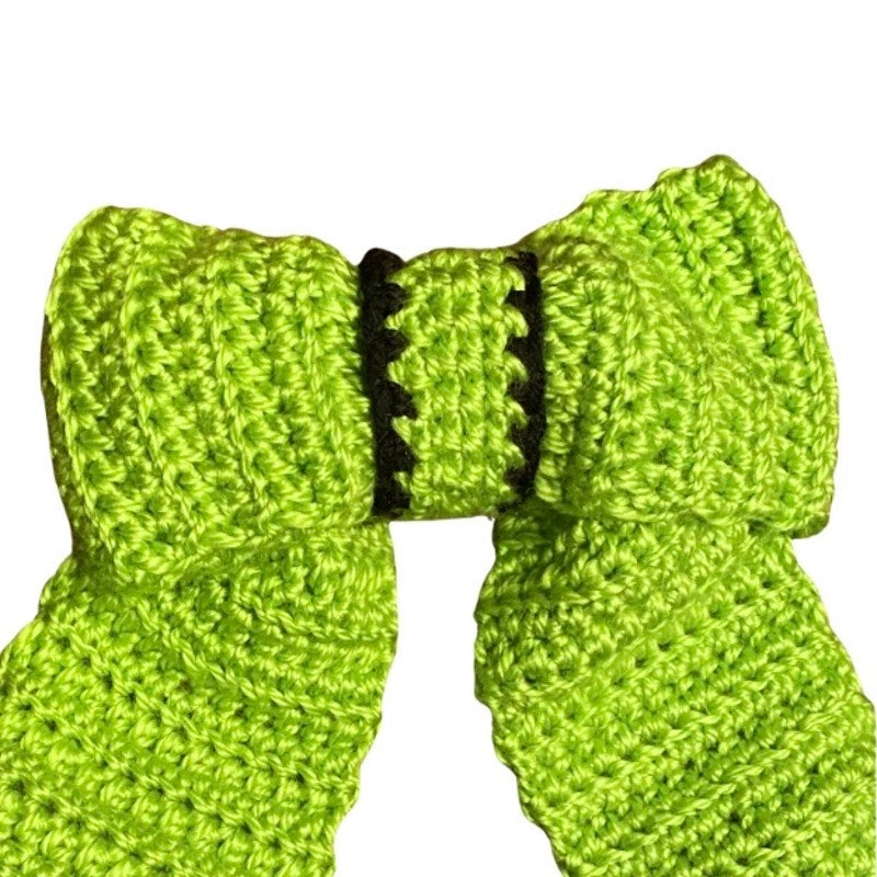 Lime Green/Black Crochet Bow - Handmade Accessory with Removable Clip