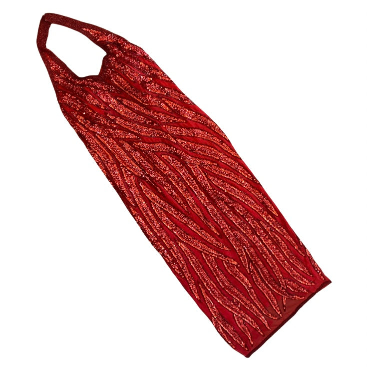 Vintage Handmade 100% Silk Red Bead Sequin Embroidered Halter Top Gown (XXS/XS)