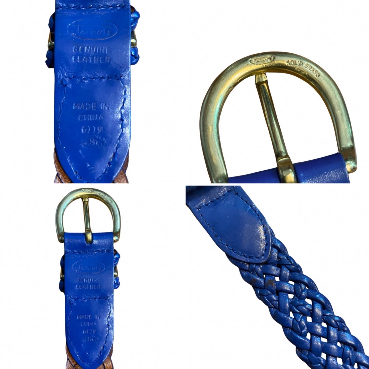 Royal Blue Vintage Talbots Woven Leather Belt with Solid Brass Buckle (XS/S)