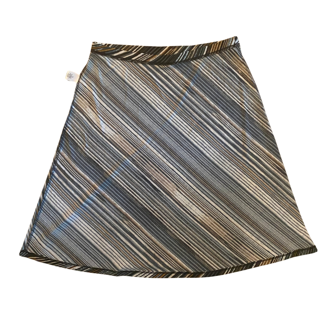 Navy, Brown, and White Diagonal Striped A-Line Skirt (M)