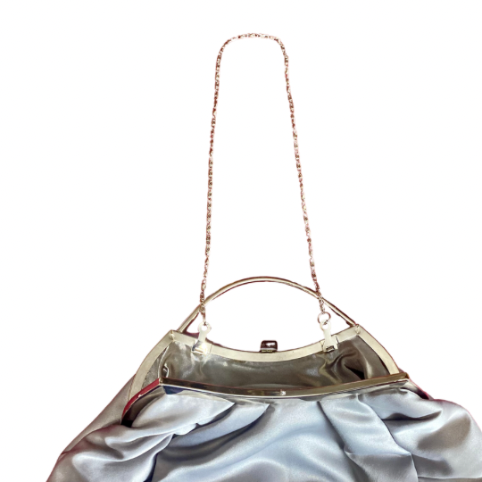 Y2K Silver Satin Handbag with Silver Chain Shoulder Strap