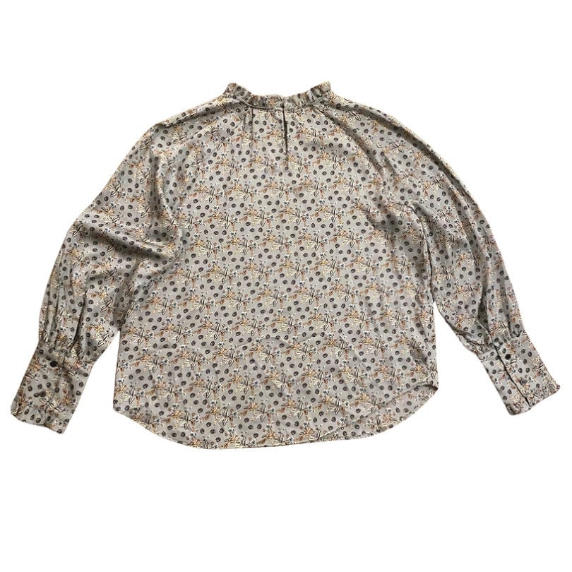Ann Taylor Ruffle Icy Blue Harvest Floral Print Long-sleeve Blouse (L)