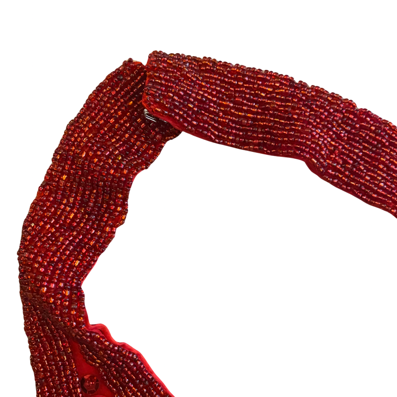 Vintage Handmade 100% Silk Red Bead Sequin Embroidered Halter Top Gown (XXS/XS)