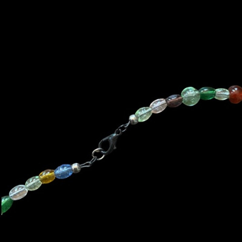Morning Dew Silver Toned Leaf Link Pendant Rainbow Beaded Necklace