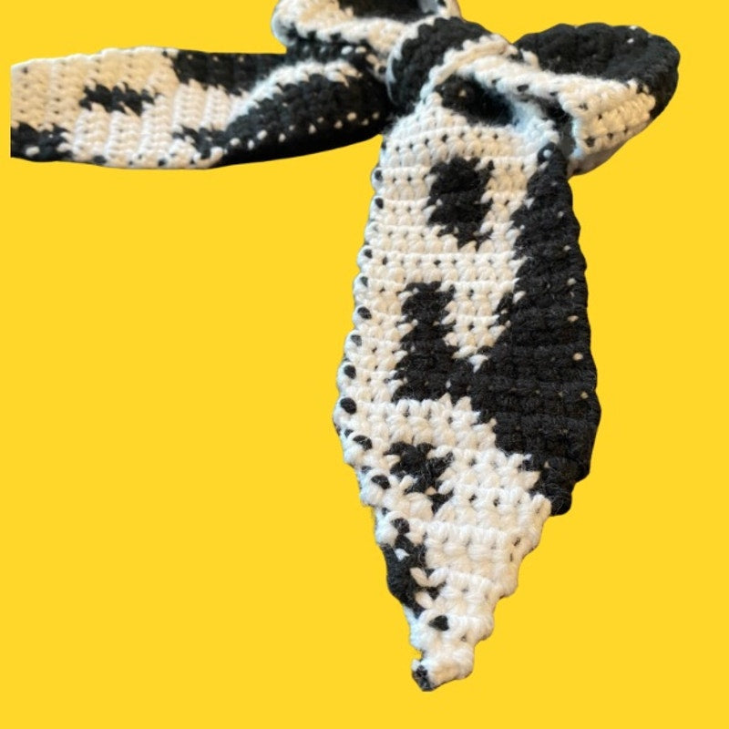 Black & White Cowprint Crochet Bow - Handmade Accessory with Removable Clip
