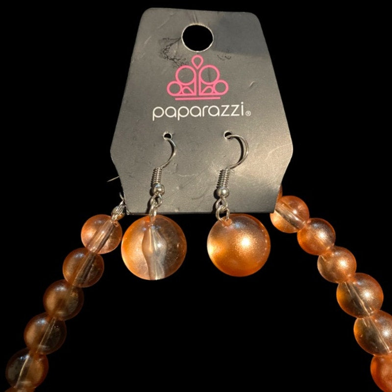NWT Shimmery Peachy Pink Big Bubble Beaded Necklace and Earring Set