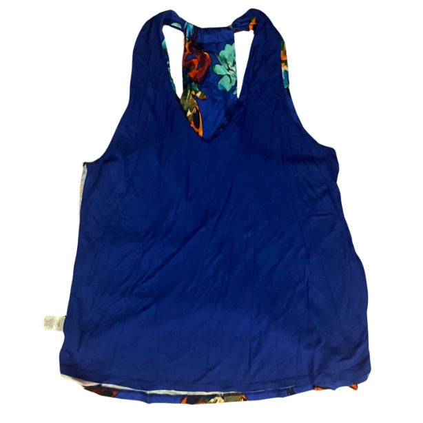90’s/Y2K Royal Blue/Multi Watercolor Racerback Floral Top (Large)